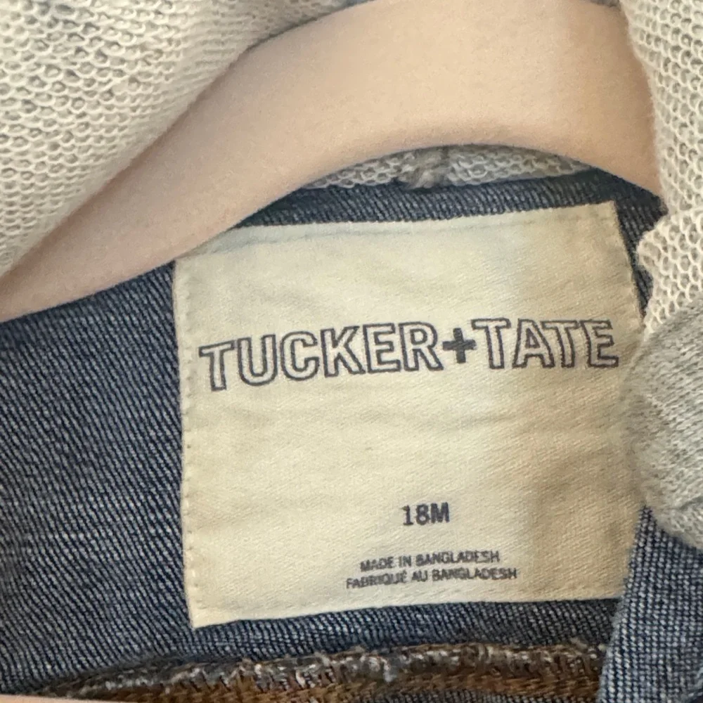 Tucker + Tate Hooded Denim Jacket Gray Knit Sleeves 18M